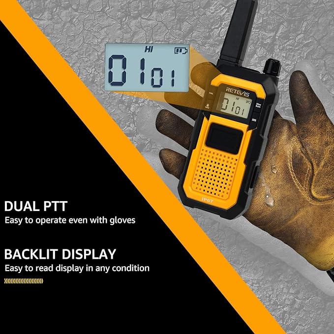 Retevis RB48 Heavy Duty Walkie Talkies, Waterproof Two Way Radio, Advanced Triple Proof, 2000 mAh, Emergency Alert, 2 Way Radio Long Range for Job Site (4 Pack) Yellow