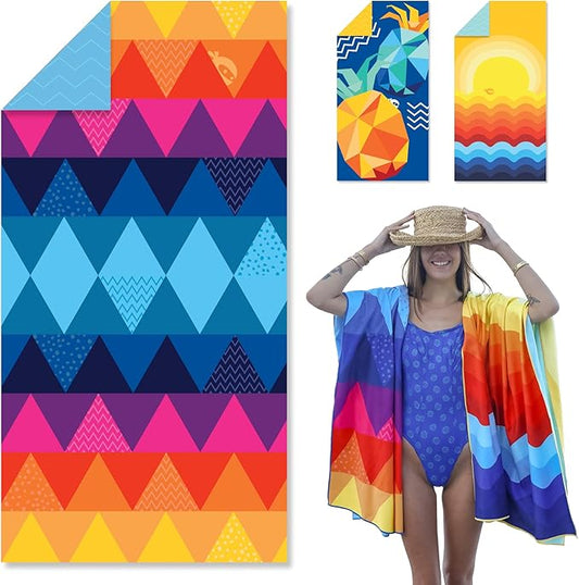 SUN NINJA Microfiber Beach Towel - Sand Free, Quick Dry, Lightweight & Compact for Beach, Pool, Yoga and Camping - 63x32 inch Super Absorbent, Large Sand Free Swim Towels for Adults and Kids
