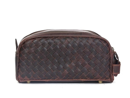 10" Premium Leather Toiletry Travel Pouch With Waterproof Lining | King-Size Handcrafted Vintage Dopp - Kit ~ Gift for Father's Day By Aaron Leather Goods (Wheat Brown)