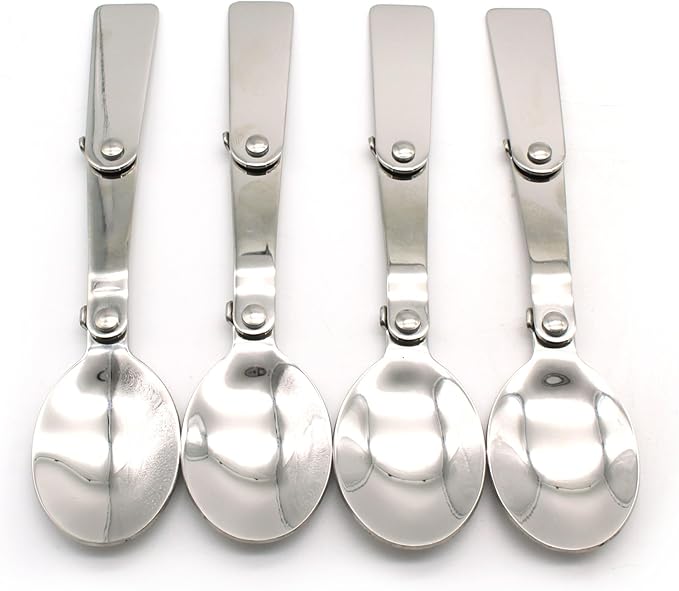 TEMO 4 pc Stainless Steel Three Folding Camping Spoon Dish Washer Safe, 2.25 Inch Folding Length