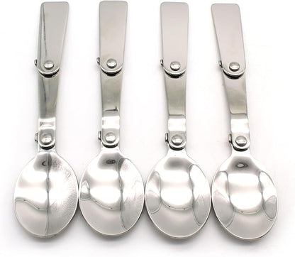 TEMO 4 pc Stainless Steel Three Folding Camping Spoon Dish Washer Safe, 2.25 Inch Folding Length