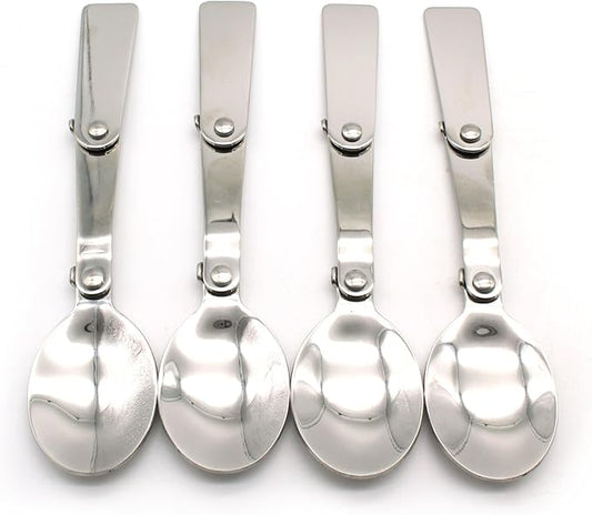 TEMO 4 pc Stainless Steel Three Folding Camping Spoon Dish Washer Safe, 2.25 Inch Folding Length