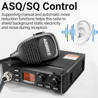 ABBREE CB Radio with Magnetic Mount Antenna for Truckers Long Range AM FM Professional CB Radios,Compact Design,Instant Emergency Channel 9/19,Full 40 Channels,Handheld Mic,LCD Display,VOX