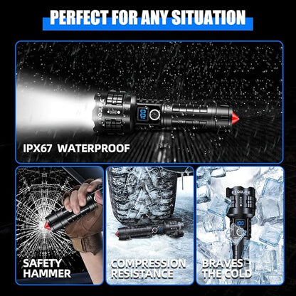 LED Flashlight with High Lumens, Super Bright Tactical Flashlight, High Powered Handheld Flashlight with 5 Modes for Emergency Camping Fishing Hiking, IPX67 Waterproof, Zoomable, Black