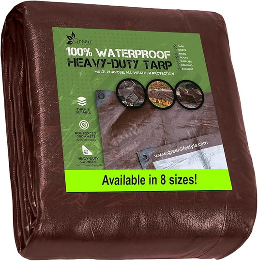 Tent Footprints Tarp Cover Brown/Silver Heavy Duty Thick Material Water Proof Tear Proof UV Resistant Reinforced Edges for Camping Boat Tent RV or Pool Cover 10x10