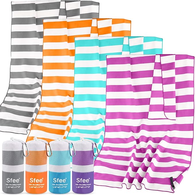 Sfee 2 in 1 Microfiber Beach Towel, Quick Dry Towel Camping Towel Travel Towel Super Absorbent Compact Lightweight Sports Towel Gym Towel Set for Beach, Gym, Hiking, Pool, Backpacking, Bath, Yoga