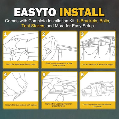 Fits for Jeep/Toyota Shower Tent Awning | 300D Ripstop Fabric,Instant Setup for 4x4 Overlanding & Boating - Aluminum Frame with Shower Head Holder - for Camping, Off-Roading, Fishing & Road Trips
