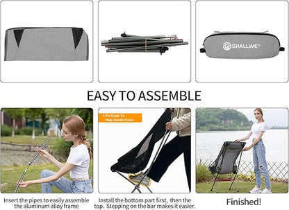 SHALLWE Camping Chairs, All Aluminum Frame Portable Folding Camp Chair for Adults, Heavy Duty High Back Collapsible with Built-in Pillow, Side Pocket, Carry Bag for Backpacking, Hiking, Beach
