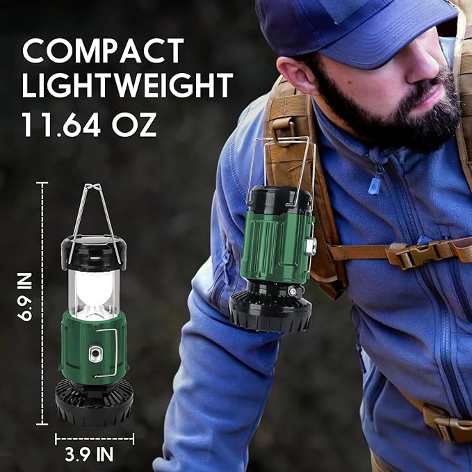 2024 Solar Camping Lantern with Fan,Rechargeable Camping Fans Charging for Phone, Battery Operated Light for Hurricane Power Outage Tent Emergency Camping Gear Must Haves, Christmas gifts for Mens Dad