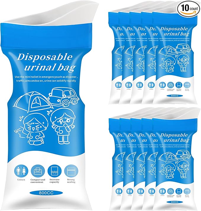 Emergency Portable Urine Bag, 6/10/20 Pack Travel Urinal Bag, Unisex Urinal Bag, Disposable Urine Bag Suitable for Camping, Travel, Traffic Jams, Pregnant Women, Children, Patients