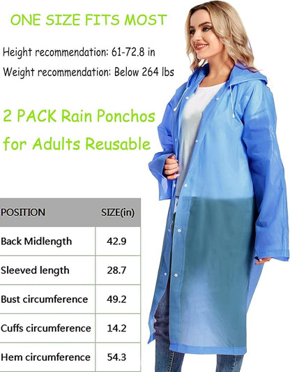 Rain Ponchos for Adults Reusable Raincoats Survival Heavy Duty Military Impermeable 2 Packs Rain Coat…