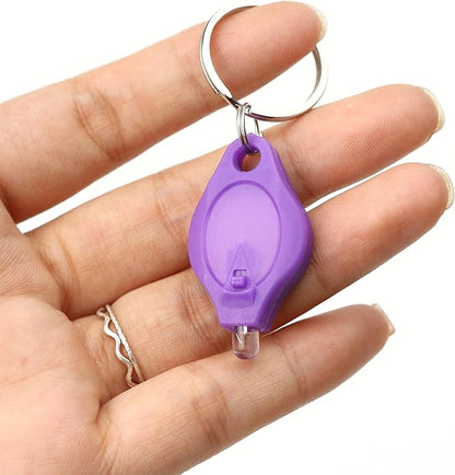 9PCS Mini Small LED Keychain Ring Flashlight, White Rows Ultra High Bright Tiny Micro UV Lighting Squeeze Penlight Button Bulk for Emergency, Name Tag Pocket Nurses Badge Reel Zipper, Multicolor Shell