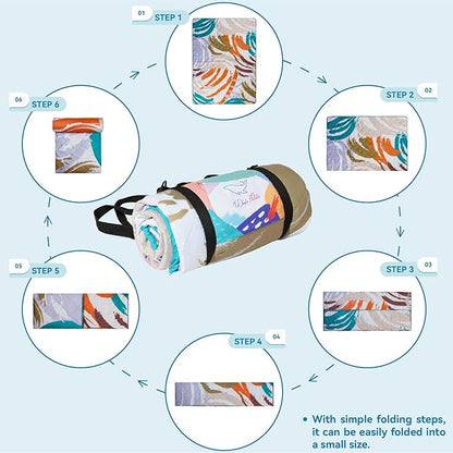 Whale Flotilla Extra Large Waterproof Picnic Blankets 60"x80", Foldable Lightweight Outdoor Blanket for Camping, Hiking, Traveling, Soft Portable Easy to Clean Picnic Mat for Beach Grass Park, Blue