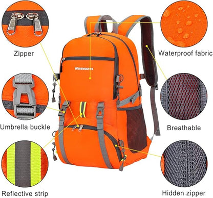 WEREWOLVES 20/35L Lightweight Hiking Backpack, Ultralight Water Resistant Packable Daypack for Women Men