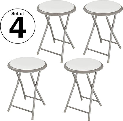 Folding Bar Stool - Heavy-Duty 18-inch Collapsible Padded Round Stool with 300lb Capacity for Dorm, Rec Room, or Game Room by Trademark Home (White)