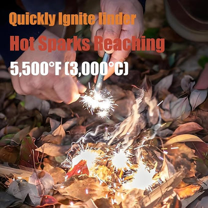 Ferro Rod Fire Starter Survival Tool – 3/8" Thick Fire Steel with 20,000 Strikes – Waterproof Flint and Steel Kit, Ferro Rod with Striker Wood Handle, Lanyard, Compass, and Emergency Whistle