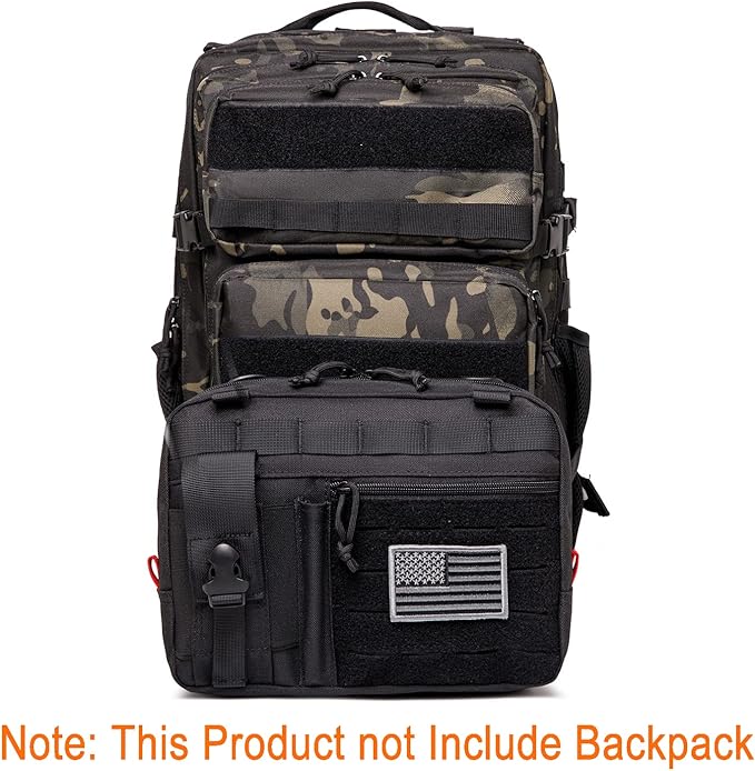 Tactical Molle Admin Pouch of Laser Cut Design,Medical EMT Organizer with Phone Pouch,EDC EMT Pack IFAK Tool Holder with US Patch (Large Black-Without Accessories)