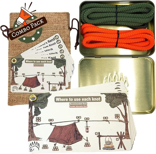 Knot Tying Kit | Camping & Outdoor Knots Edition - by The Bear Essentials Outdoors with Waterproof Knot Cards | for Survival, Camping, Backpacking, Hiking & Scouts