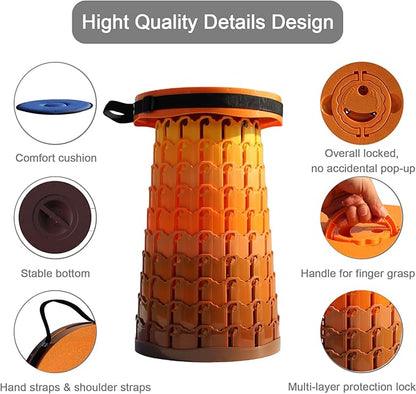Upgraded XXL Collapsible Stool with Cushion,19.7"H-11.8"D Telescoping Folding Stool for Adults,More Sturdy Portable Camping Stools with Load Capacity 1000lbs for Outdoor,Garden,Fishing,Hiking