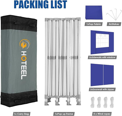 HOTEEL 10x30 Pop up Canopy Tent for Parties, Heavy Duty Easy Setup Tent with 8 Sidewalls, Outdoor Commercial Instant Gazebo for Wedding Event, with Portable Bag & Sand Bags, Dark Blue(Hexagonal Frame)