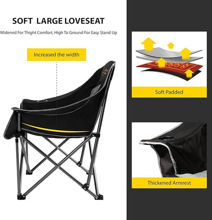 FAIR WIND 2 Pack Oversized Padded Camping Chair Heavy Duty Quad Fold Arm Chair Portable for Outdoor - Support 450LBS, Black
