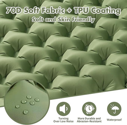 Inflatable Sleeping Pad with Build-in Pump 4-Inch Thick Sleeping Mat Soft Fabric for Comfortable Sleep Ultralight Camping Mattress for Hiking Backpacking Camping Family Trips - Green 1 Pack