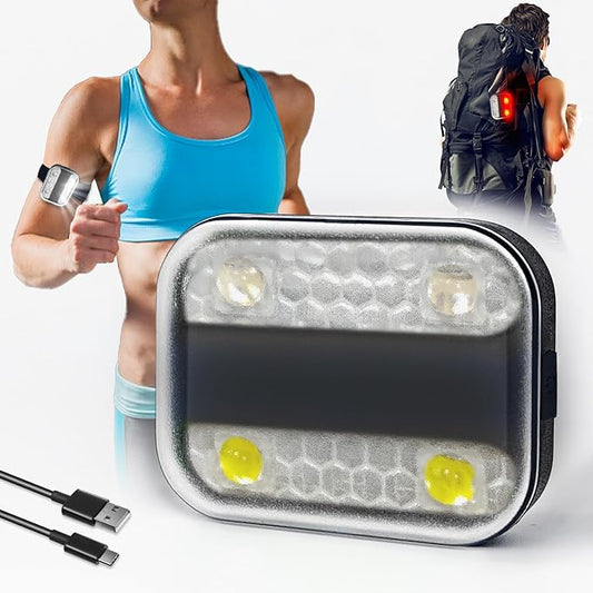 Clip on Running Lights, LED Running Lights 4 Modes Brightness with Red Strobe for Runners Joggers Camping Hiking Walking Outdoor Adventure（Gray）