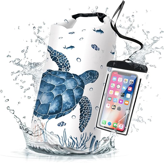 Waterproof Dry Bag,Sea Turtle Coral Starfish Small Waterproof Backpack 2L/5L/10L/20L/30L/40L Floating Lightweight Bags for Kayaking, Boating, Fishing, Swimming Camping with Waterproof Phone Case
