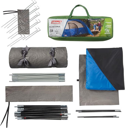 Coleman Montana 8P Family Tent with Waterproof Rainfly & Expandable Carry Bag Spacious Tent Fits 3 Queen Airbeds Sets Up in 15 Minutes