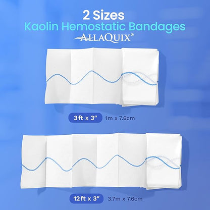 Advanced Kaolin Hemostatic Bandage – Sterile Z-Fold Clotting Gauze (3 in. x 12 ft) | Stops Bleeding Fast for Emergency, Trauma, First Aid, and Survival Kits (1-Pack)