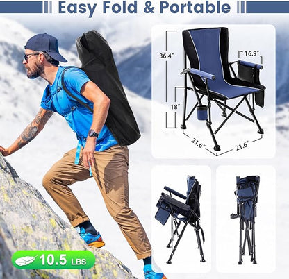 Lamberia Heated Camping Chairs for Adults, Camping Chairs, Portable Heated Chairs for Outdoor, Folding Chairs,Heavy Duty Lawn Chairs for Adults, with Cup Holder,Battery Not Included,Blue