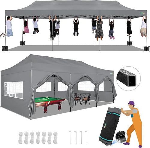 COBIZI 10x30 Pop up Canopy Tent 10x30 Canopy with Sidewalls, Heavy Duty Party Tent Tents for Parties, Foldable UPF 50+ Waterproof Commercial Ez up Canopy with Roller Bag, Grey(Windproof Upgraded)