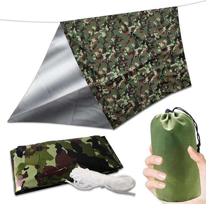 Ultralight Survival Tent 2 Person Emergency Shelter Outdoor Thick Emergency Blankets Nylon Stuff Sack Tube Tent Survival Tarp Camping & Outdoor Survival Kits for Camping Hiking Car Use