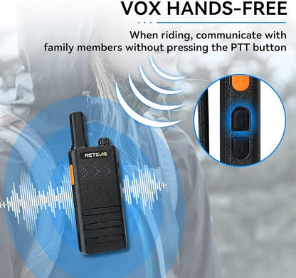 Retevis B3H Portable FRS Two-Way Radios,New Version of RT22(3.0),Rechargeable Walkie Talkies for Adults,Channel Display,Fashion Ultra-Thin, Handsfree 2 Way Radios for Camping Hiking Hunting(2 Pack)