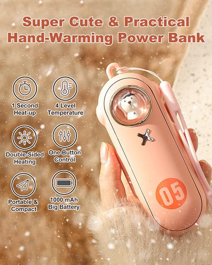 Portable Hand Warmer Electric Fast Warming Up Power Bank, 10000mAh Rechargeable Hand Warming 4 Heat Levels Double-Sided Heating, Cute Pocket USB Handwarmer for Outdoors Hunting Camping