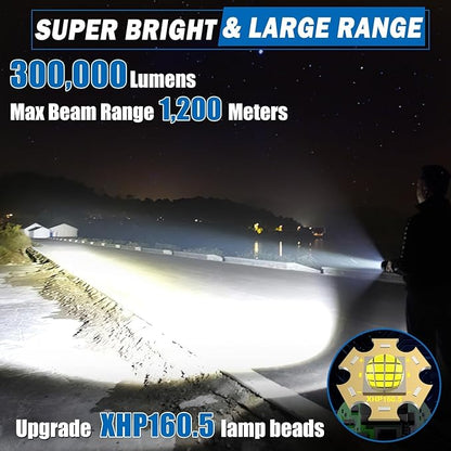 Rechargeable Flashlights High lumens, Powerful 300000LM Tactical Flashlights, 5 Modes LED Flashlight Zoomable, Brightest Flashlight Waterproof, Handheld Flash Light for Home, Emergencies, Camping