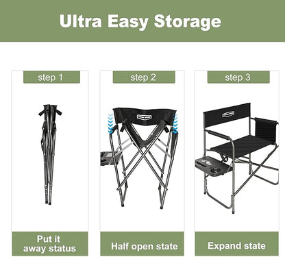 YOUNG WOOD Camping Directors Chair with Side Table, Foldable and Portable, Fishing,Trip,Picnic,Hike，Lawn,Sports,Beach,Outdoor Camping Chair for Adults,Drink Holder and Mobile Storage,2p