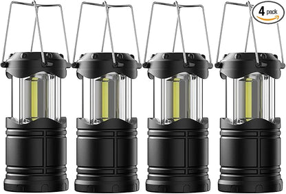 Lichamp LED Camping Lantern, 4 Pack Battery Powered Flashlight for Power Outages, Portable Collapsible Hanging Light Essential for Home, Outdoor, Emergency Lamp Survival Kit Gear for Hurricane, Black