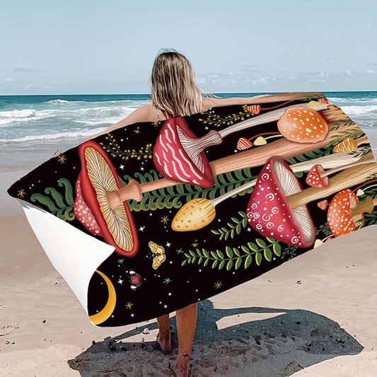 Thick Mushroom Beach Towel 30”x60” Microfiber Terry Beach Towels Kids Soft Camping Towels Sandproof Quick Drying Travel Swim Pool Yoga Gym Camping Women Men Beach Essentials Accessories Vacation Gift