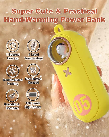 Portable Hand Warmer Electric Fast Warming Up Power Bank, 10000mAh Rechargeable Hand Warming 4 Heat Levels Double-Sided Heating, Cute Pocket USB Handwarmer for Outdoors Hunting Camping