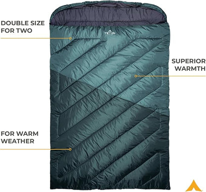 Teton Mammoth Queen Size Double Sleeping Bag- A Warm Bag The Whole Family can Enjoy – Great for Camping, Hunting and Base Camp. Compression Sack Included