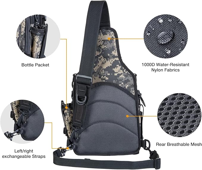 Piscifun Tackle Bag With Rod & Gear Holder - Lightweight Sling Storage Bag, Outdoor Shoulder Pack for Fishing, Hiking, Hunting