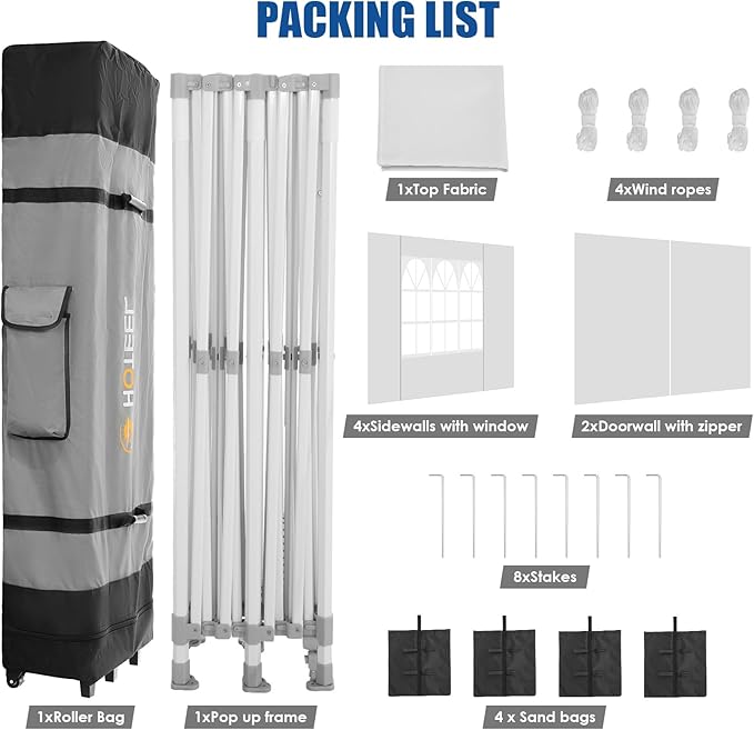 HOTEEL 10x20 Pop up Canopy Tent for Parties, Heavy Duty Easy Setup Tent with 6 Sidewalls, Outdoor Commercial Instant Gazebo for Wedding Event, with Roller Bag & Sand Bags, White(Hexagonal Frame)