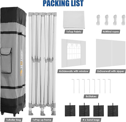 HOTEEL 10x20 Pop up Canopy Tent for Parties, Heavy Duty Easy Setup Tent with 6 Sidewalls, Outdoor Commercial Instant Gazebo for Wedding Event, with Roller Bag & Sand Bags, White(Hexagonal Frame)