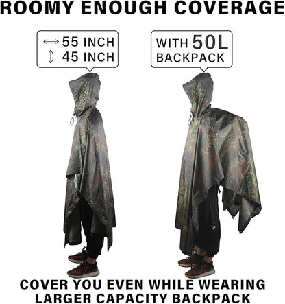 Camo Rain Poncho, Multi Use Waterproof Rain Coat