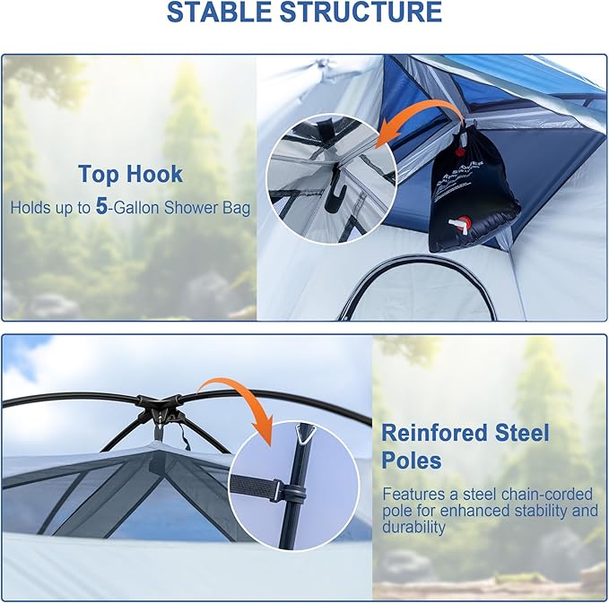 Camping Shower Tent, 7.9 FT Extra Tall Oversize Privacy Tent, Portable Outdoor Bathroom Toilet Tent with Floor, Easy Set Up Privacy Shelter for Dressing, Hiking, Fishing, UPF50+