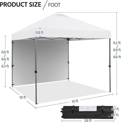 Yaheetech 10x10 Pop up Canopy Tent w/1 Sidewall, Instant Commercial 150D Silver Coated Fabric Outdoor Instant Tent w/Wheeled Bag, 4 Sandbags, 8 Stakes & 4 Ropes for Parties, Camping, Beach, White