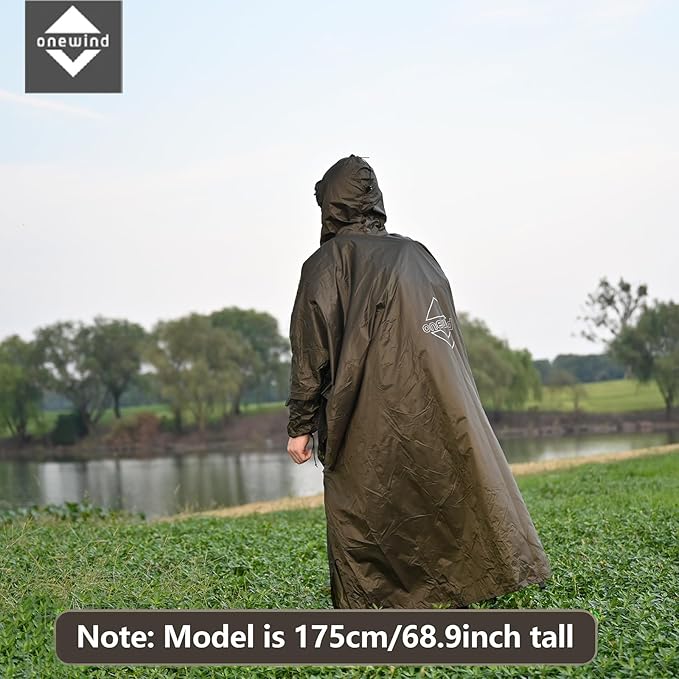 onewind Hooded Rain Poncho, Silnylon Camping Rain Coat Versatile Survival Shelter Lightweight Poncho for Hiking, Backpacking