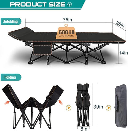 ABORON Folding Camping Cot for Adults, Double Layer 1200D, 500lb Capacity, Heavy Duty Guest Cot with Mat & Carrying Bag for Indoor & Outdoor Use