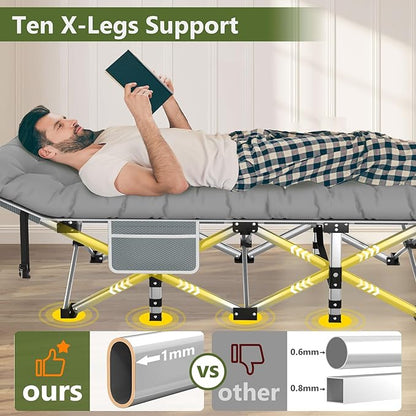 Slendor Camping Cot, Folding Camping Cots for Adults with Mattress, Portable Camping Bed, Sleeping Cot with Pillow & Carry Bag for Office Home Nap, Outdoor, Camping, Travel, Max Load 500lbs